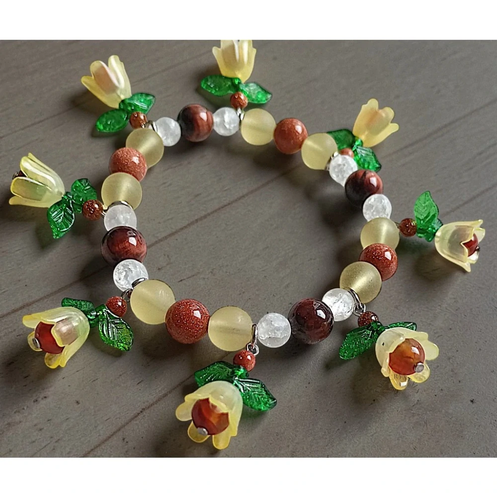 Sunlit Blossom Bracelet chirurgická ocel, zlatý avanturín, býčí oko, křišťál, achát