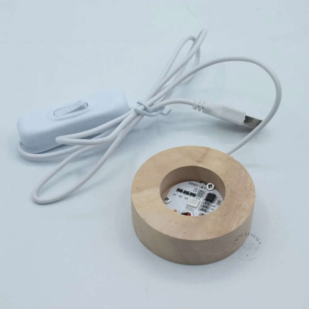 Kulatý Dřevěný USB LED Stojan 6cm - Více Barev