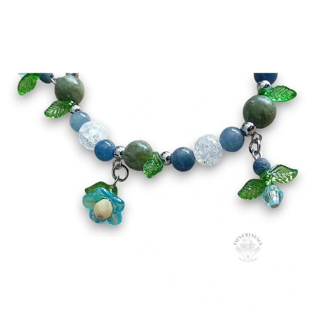 Spring Whisper náramek chirurgická ocel, zelený jadeit, modrý křemen, křišťál, lapis lazuli