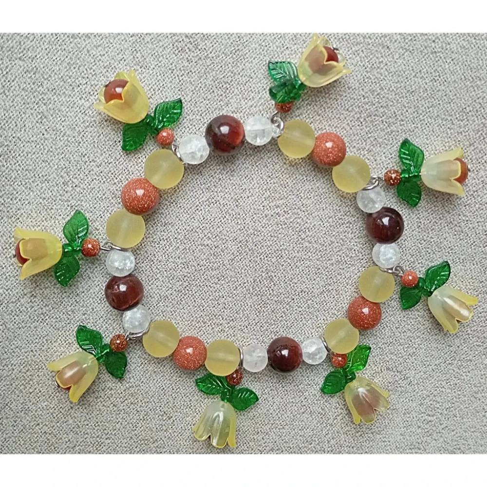Sunlit Blossom Bracelet chirurgická ocel, zlatý avanturín, býčí oko, křišťál, achát
