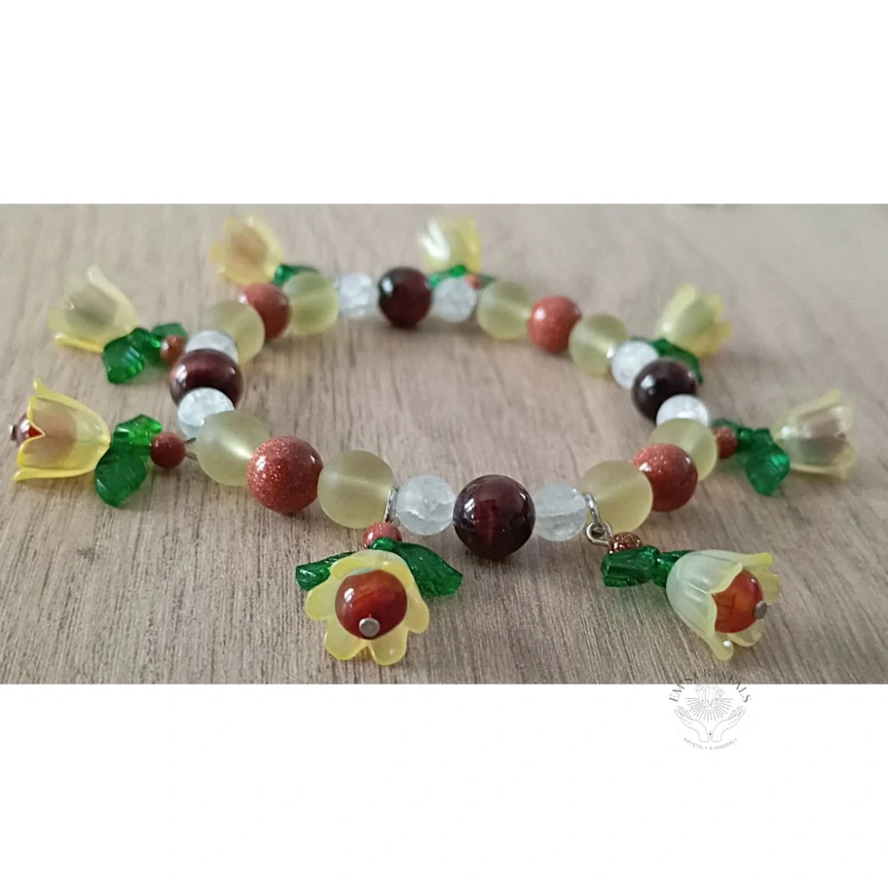 Sunlit Blossom Bracelet chirurgická ocel, zlatý avanturín, býčí oko, křišťál, achát